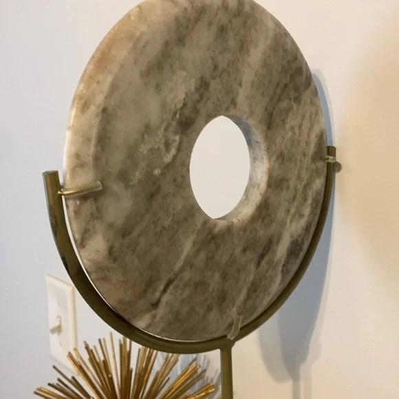 Marble Disc Decorative Object - gold metal base shelf decoration MCM elegant - Picture 8 of 11